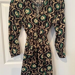 Zara Black Dress with Green and Cream Floral Print